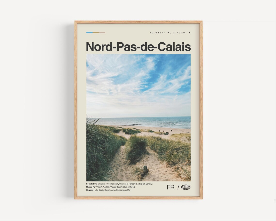 Nord Pas De Calais Print Black And White Nordpasdecalais Wall Art Poster Photo Dcor Map