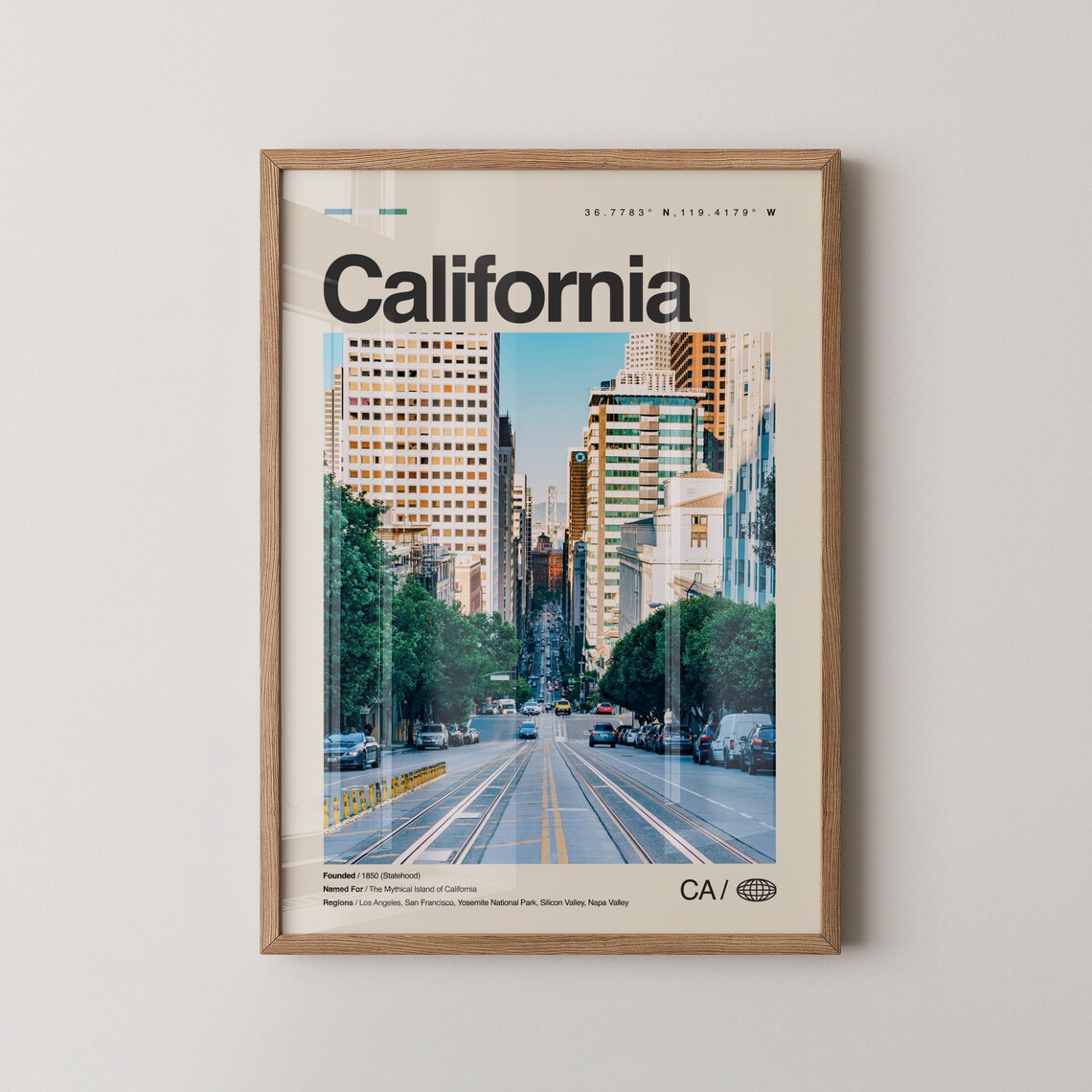 California San Francisco Street Cable Car Tracks City Travel Poster