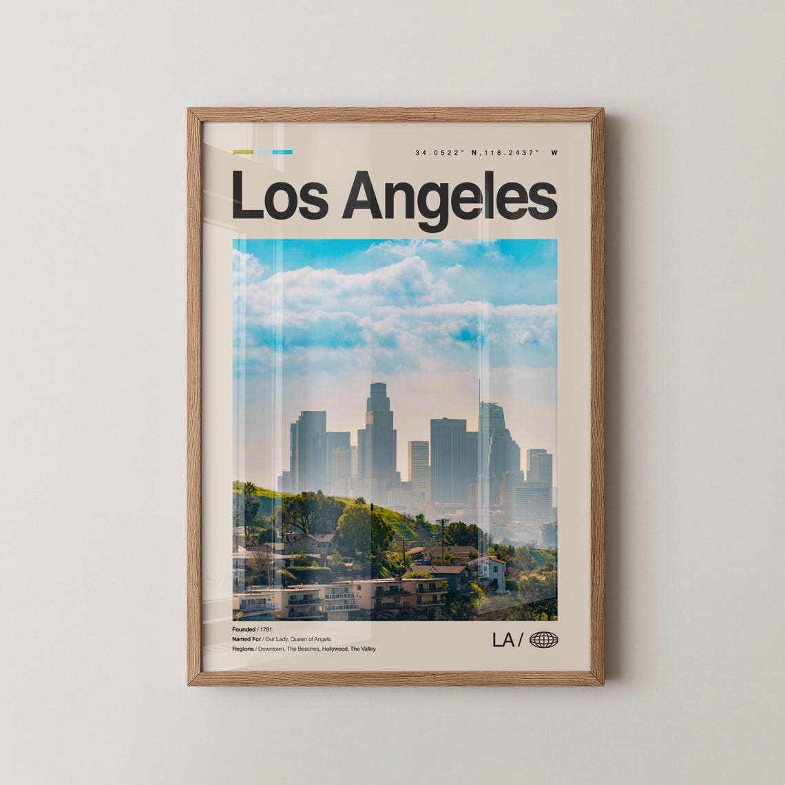 Los Angeles Downtown Skyline Hills Cityscape California Travel Poster