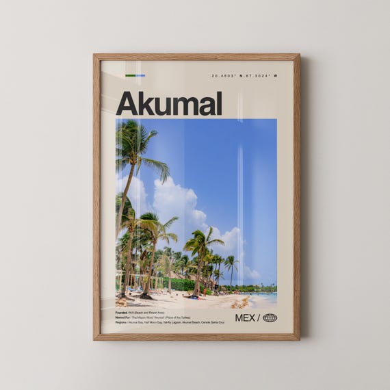 Akumal Print Mexico Wall Art Poster Photo Bay Yalku Lagoon Half Moon Beach Tulum