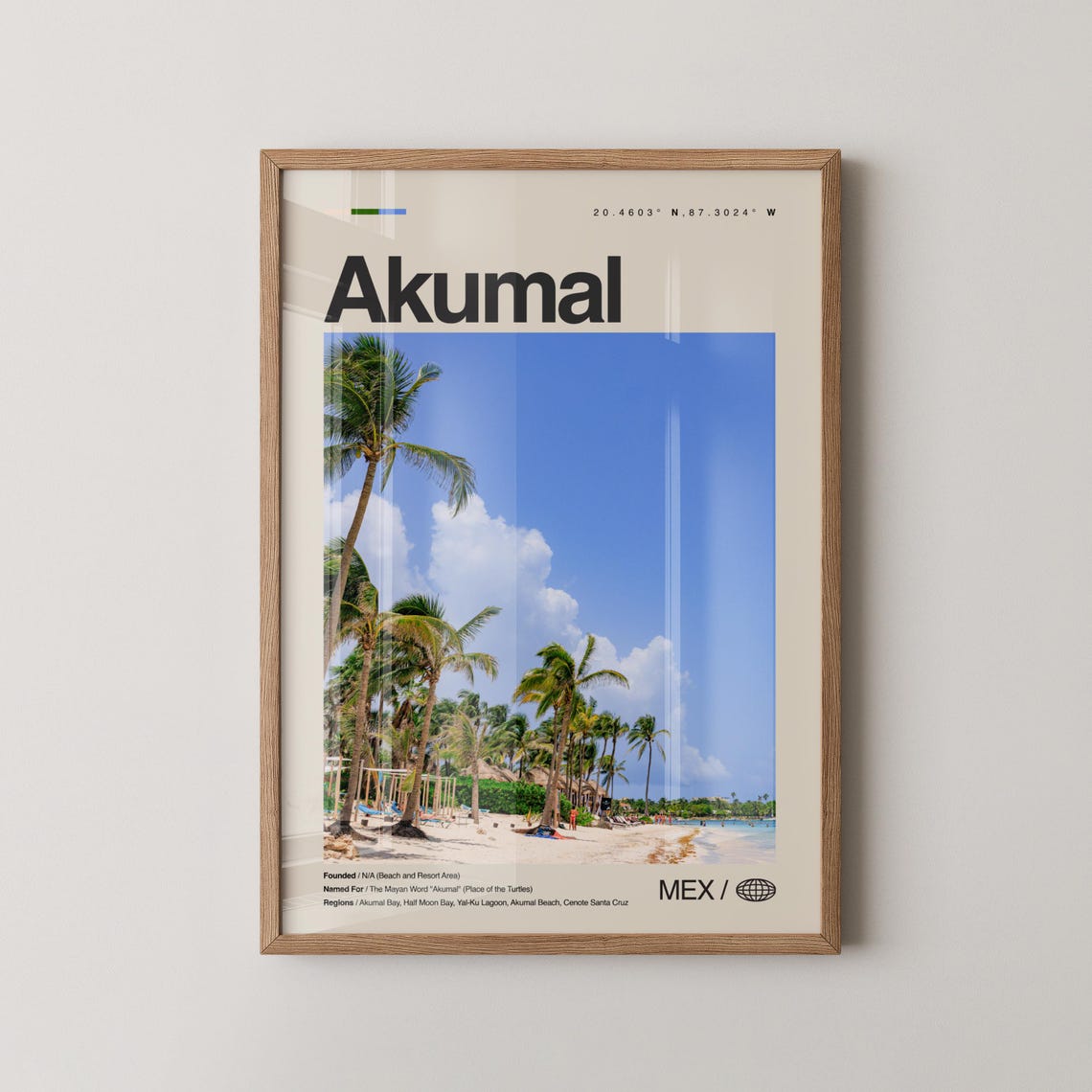 Akumal Palm Beach White Sand Minimalist Mexico Travel Poster