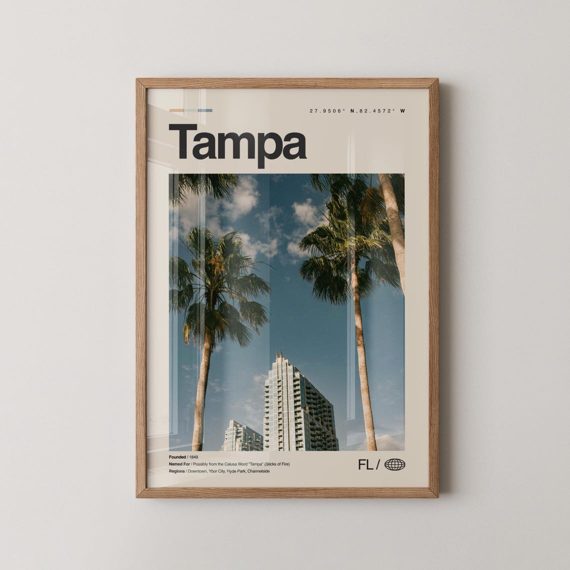 Tampa Florida Palm Trees Downtown Tower Vintage Travel Poster