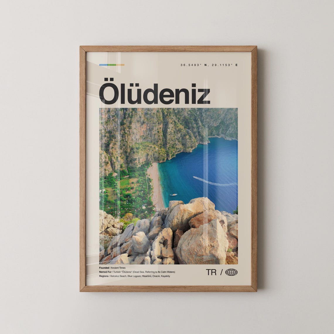 Oludeniz Turkey Blue Lagoon Beach Cliffs Aerial Photo Travel Poster