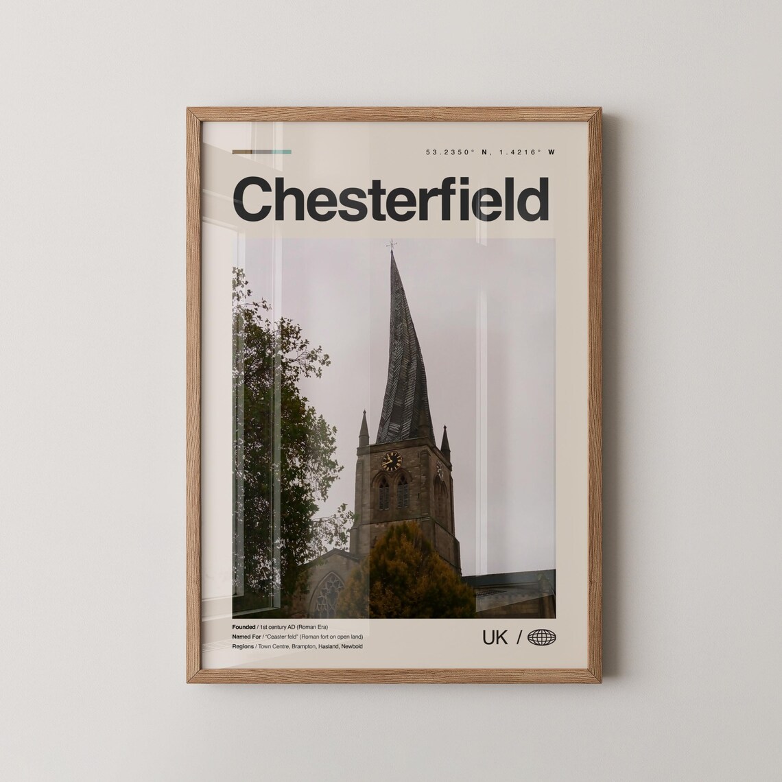 Chesterfield England Crooked Spire Church Minimalist Travel Poster