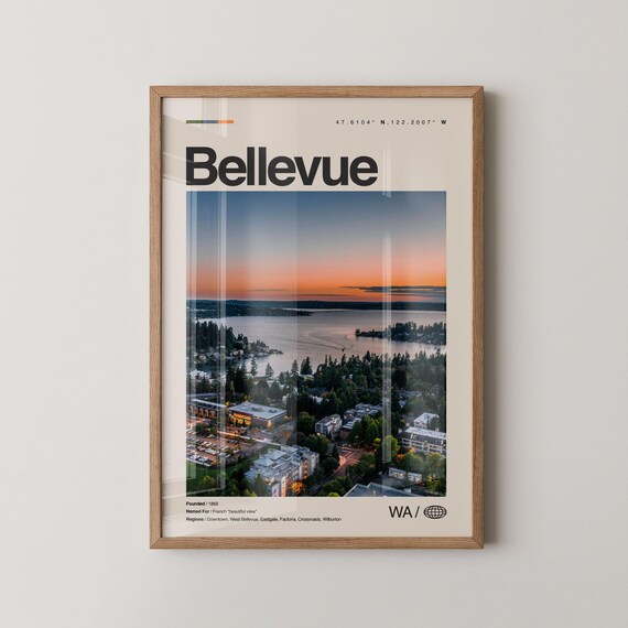 Bellevue Print Wall Art Poster Photo Dcor Map Washington