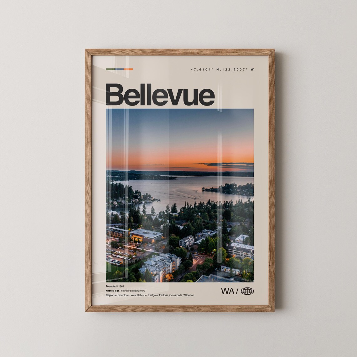 Bellevue Print Wall Art Poster Photo Dcor Map Washington