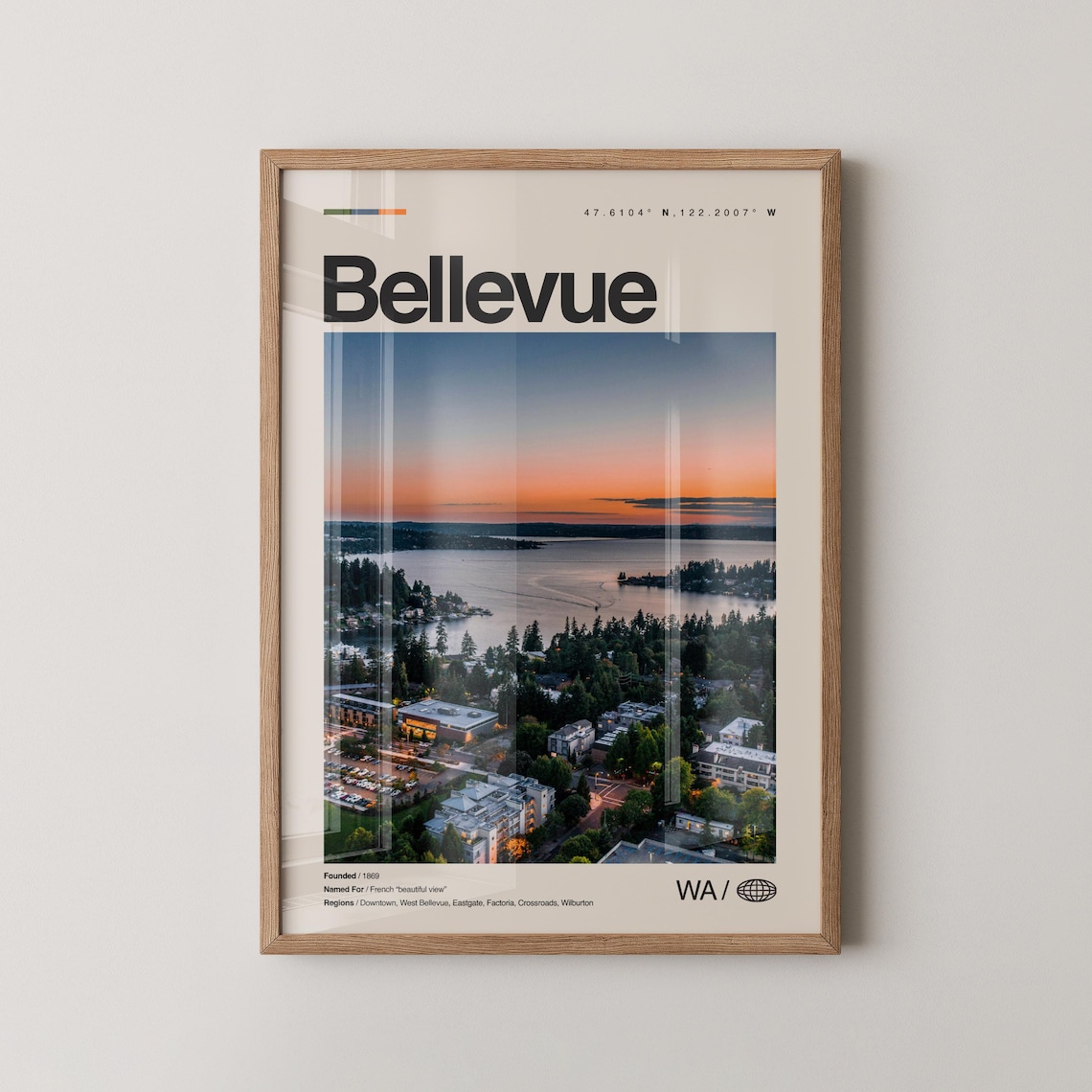 Bellevue Washington Sunset Lake Cityscape Photo Travel Poster