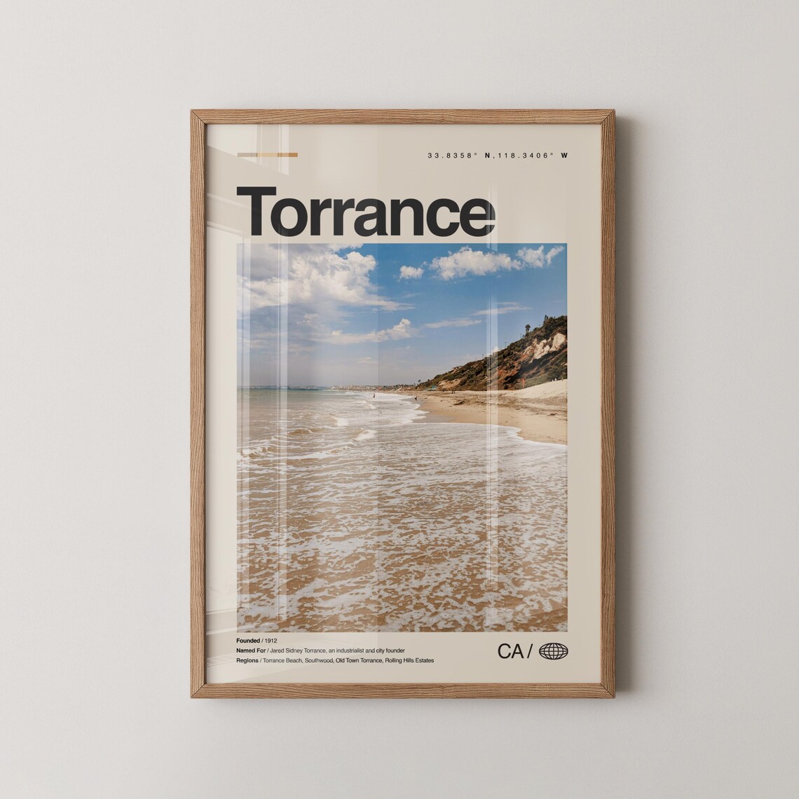 Torrance California Beach Waves Minimalist Travel Art Poster