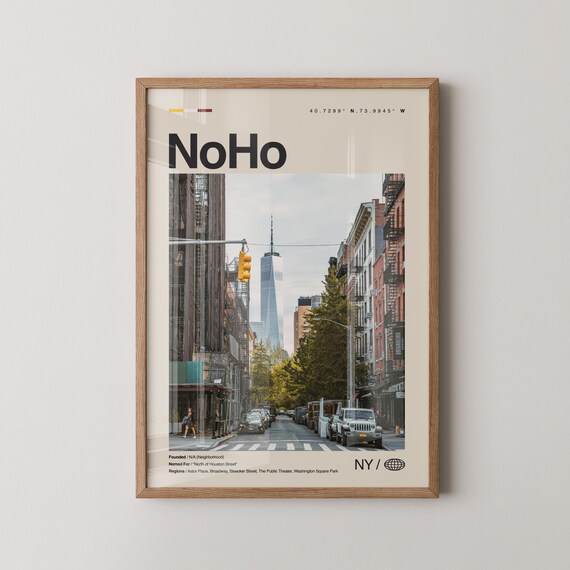 NoHo New York Neighborhood Travel Poster with City Street Photo