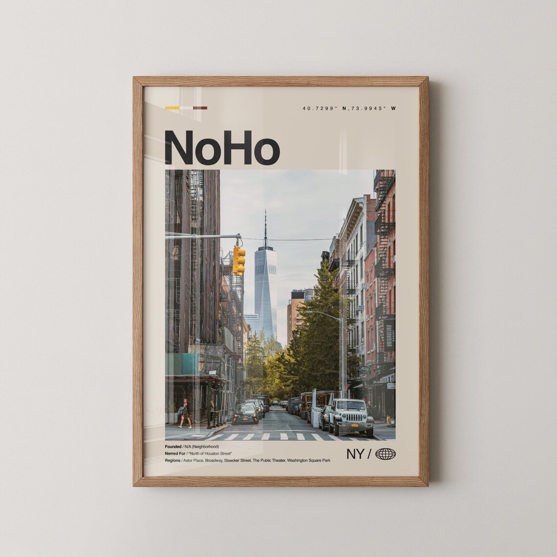 NoHo New York Neighborhood Travel Poster with City Street Photo