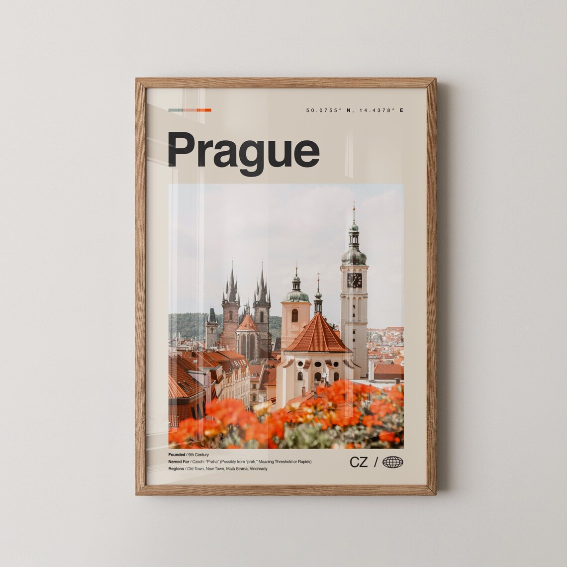 Prague Old Town Spires Clock Tower Red Rooftops Photo Travel Poster