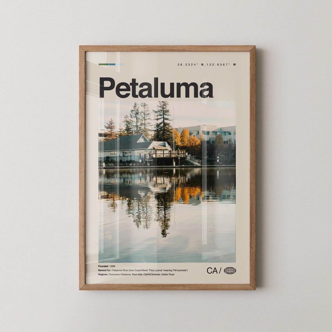 Petaluma California River Reflection Photo Minimalist Travel Poster
