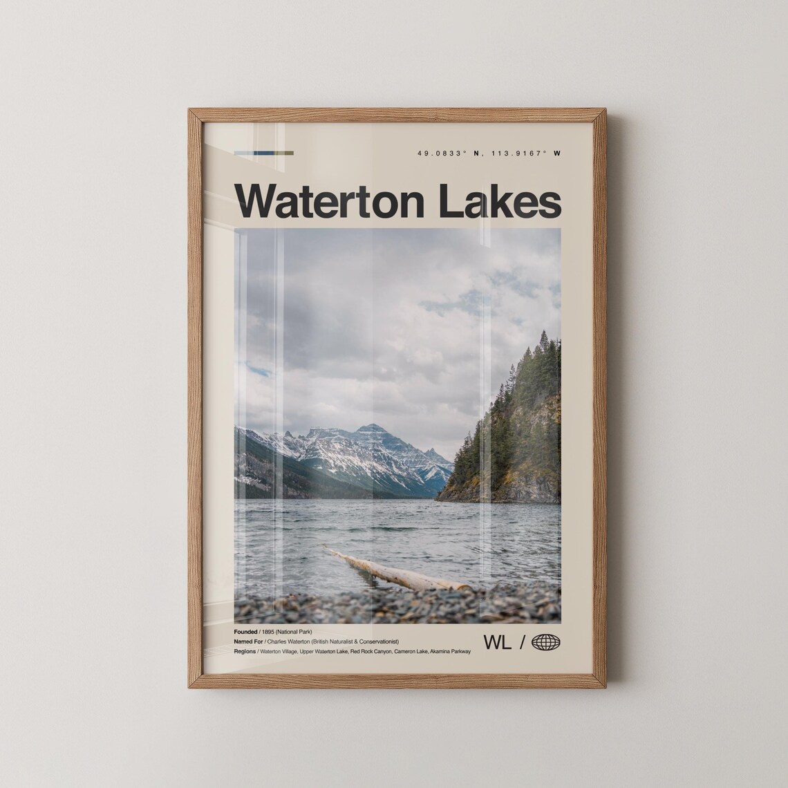 Waterton Lakes National Park Snowy Peaks Vintage Travel Poster