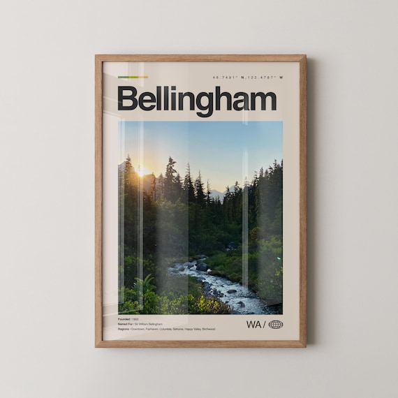 Bellingham Print Wall Art Poster Photo Dcor Map Washington