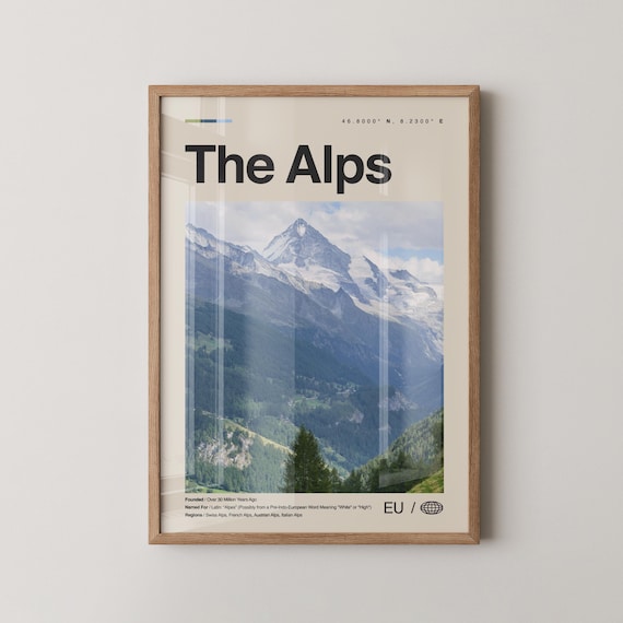 The Alps Print Wall Art Poster Photo Dcor Map Europe