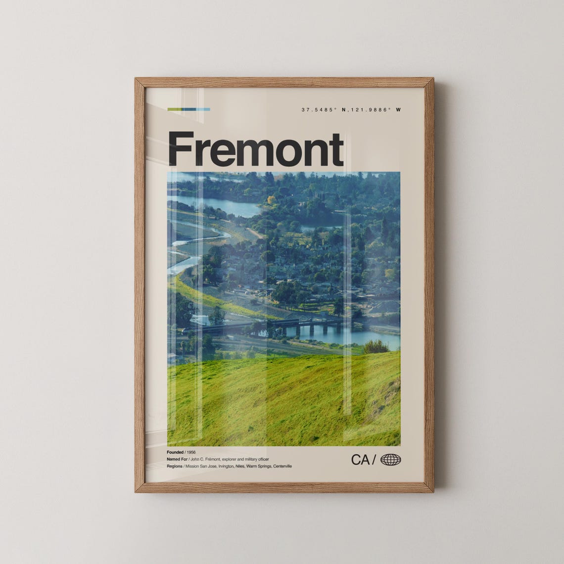 Fremont California Green Hills River Valley Scenic Travel Poster