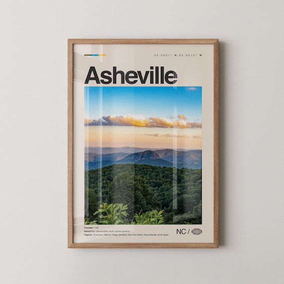Asheville Print Wall Art Poster Photo Dcor Map North Carolina