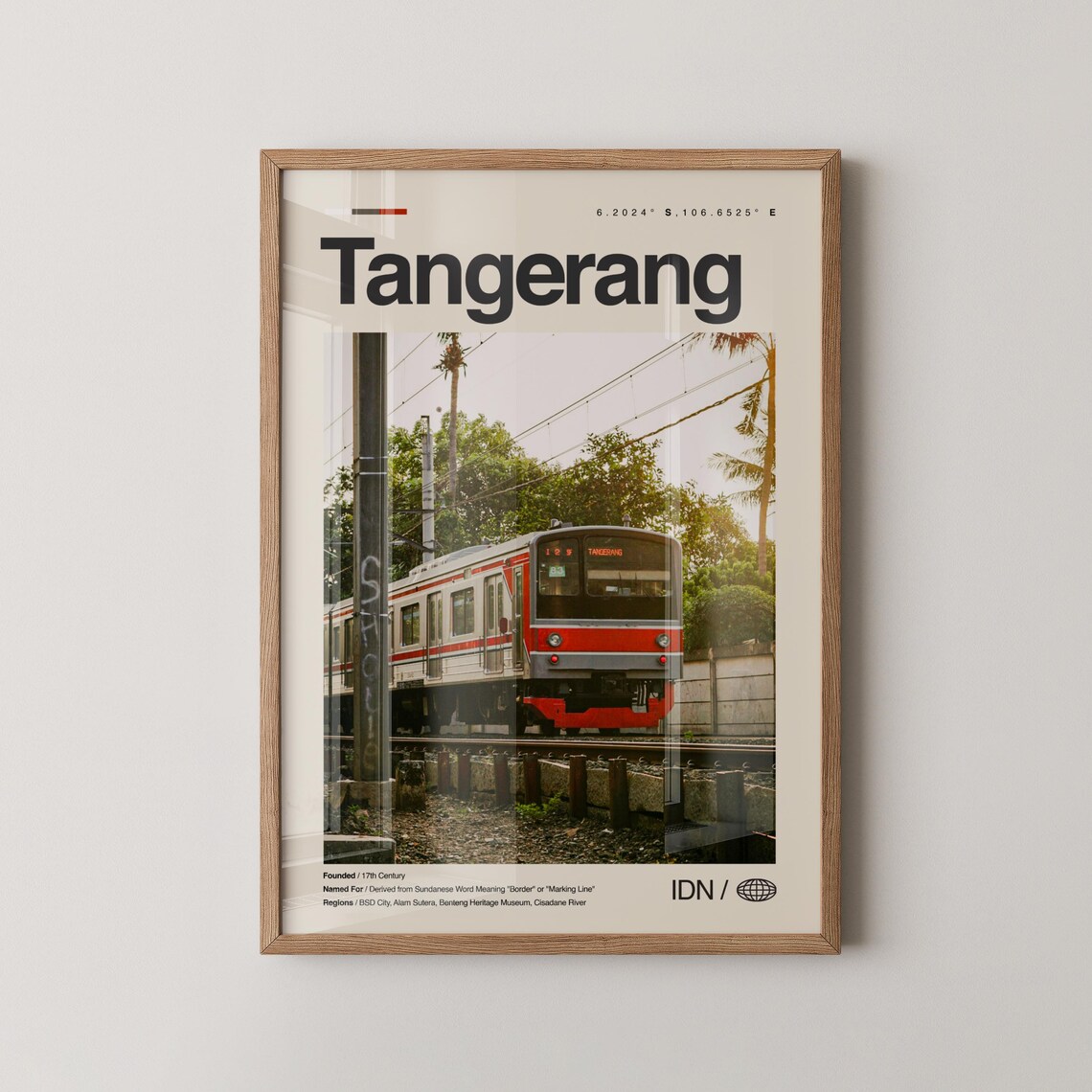 Tangerang Indonesia Red Commuter Train Photo Modern Travel Poster