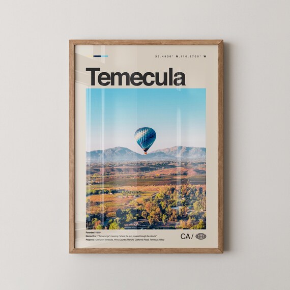 Temecula California Wine Country Hot Air Balloon Travel Poster