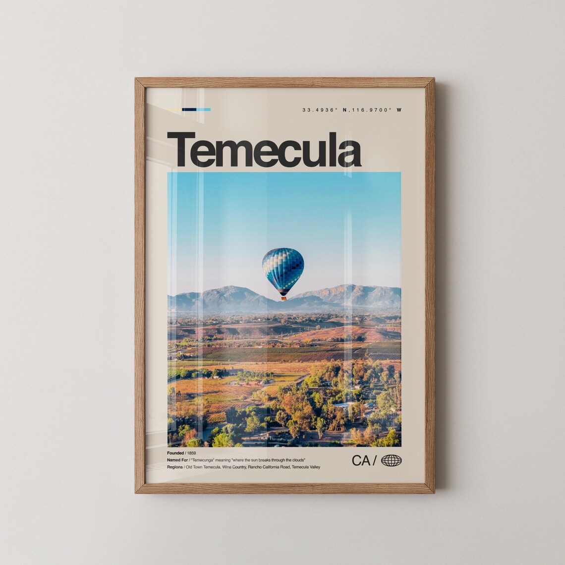 Temecula California Wine Country Hot Air Balloon Travel Poster