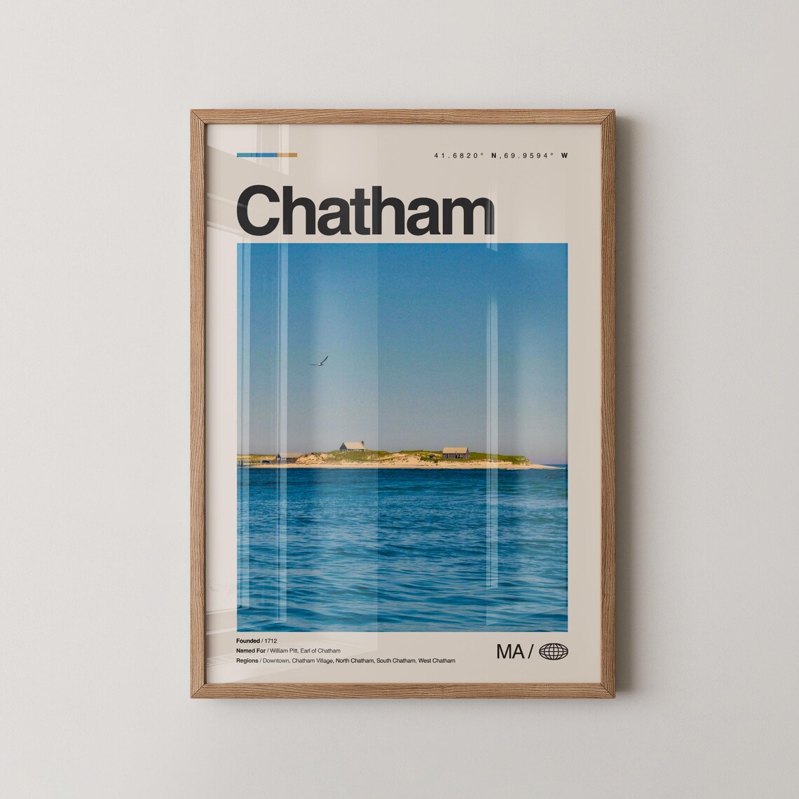 Chatham Print Real Photo Travel Art Poster Mid Century Minimal Wall Map Massachusetts