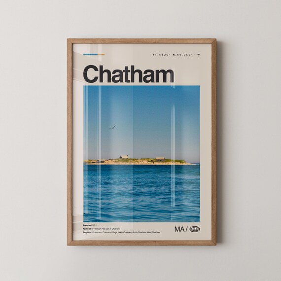 Chatham Print Real Photo Travel Art Poster Mid Century Minimal Wall Map Massachusetts