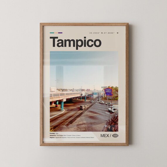 Tampico Mexico Travel Poster With Vintage Highway Overpass Photo