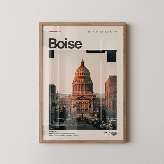 Boise Idaho State Capitol Sunset Downtown Photo City Travel Poster