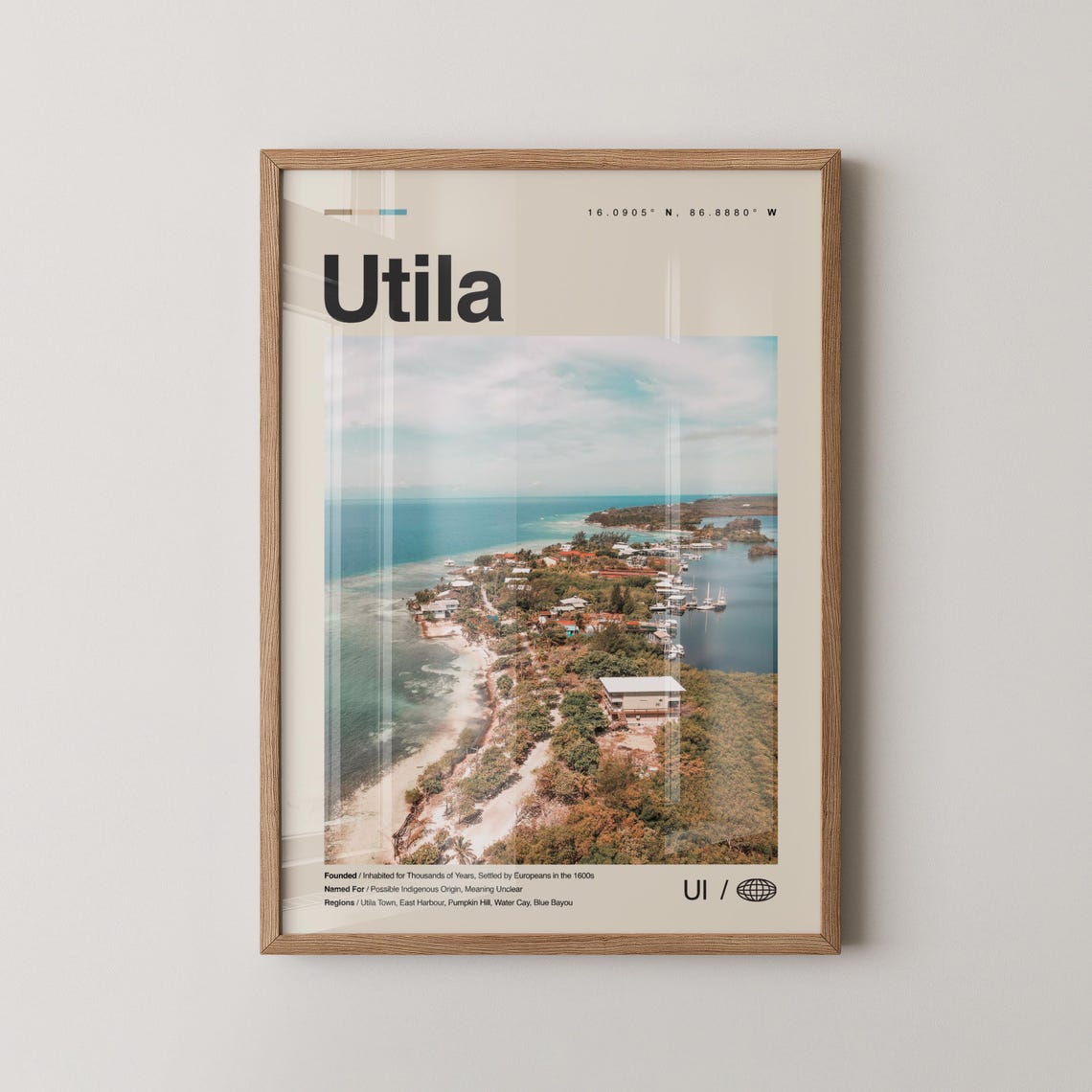 Utila Print Wall Art Poster Photo Dcor Map Honduras