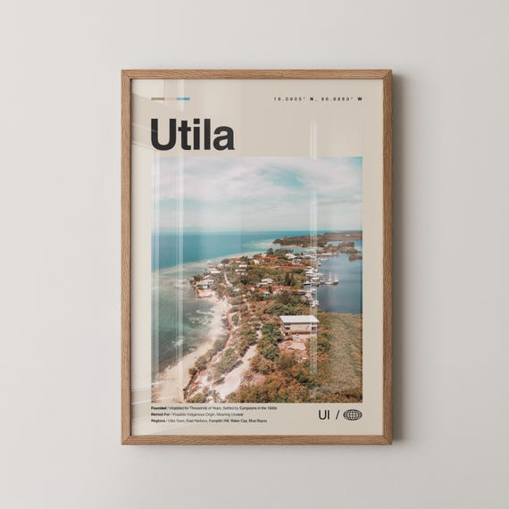 Utila Print Wall Art Poster Photo Dcor Map Honduras