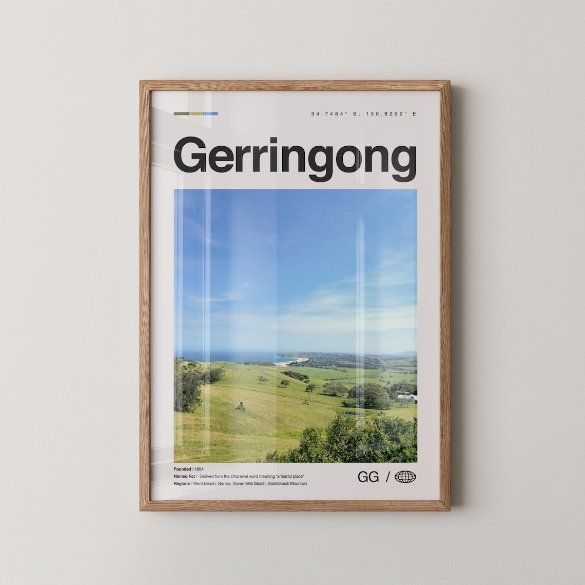 Gerringong Green Hills Coastal Poster With a Distant Beach View