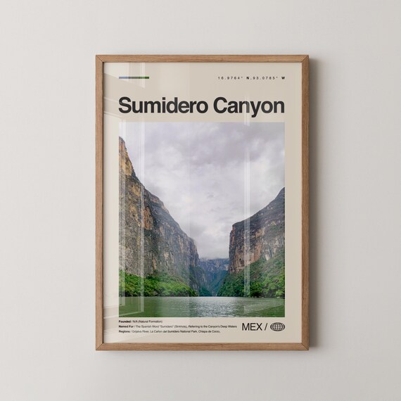 Sumidero Canyon Mexico River Cliffs Vintage Travel Scene Poster