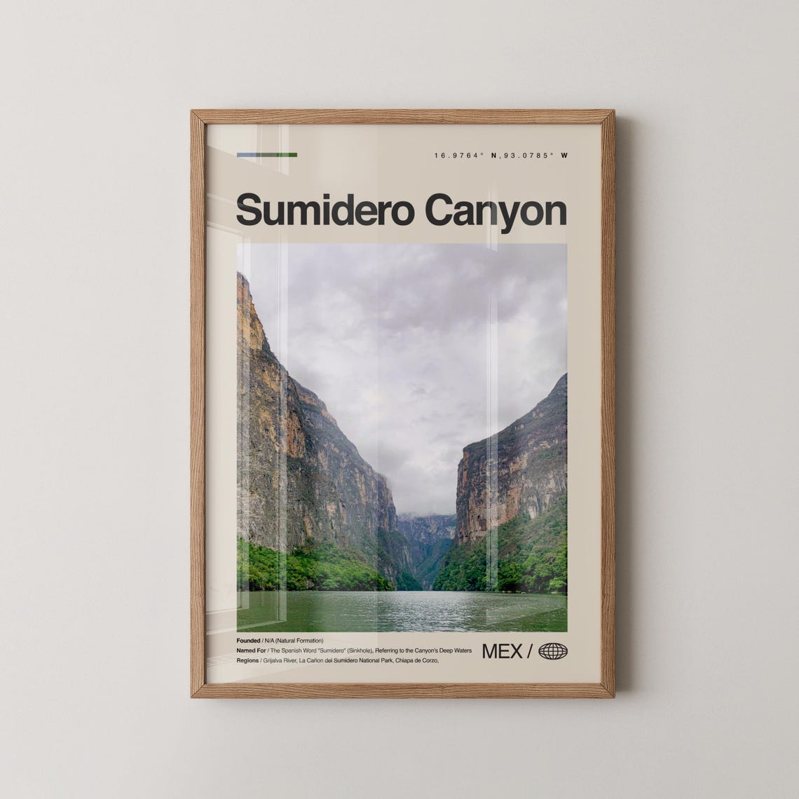 Sumidero Canyon Mexico River Cliffs Vintage Travel Scene Poster