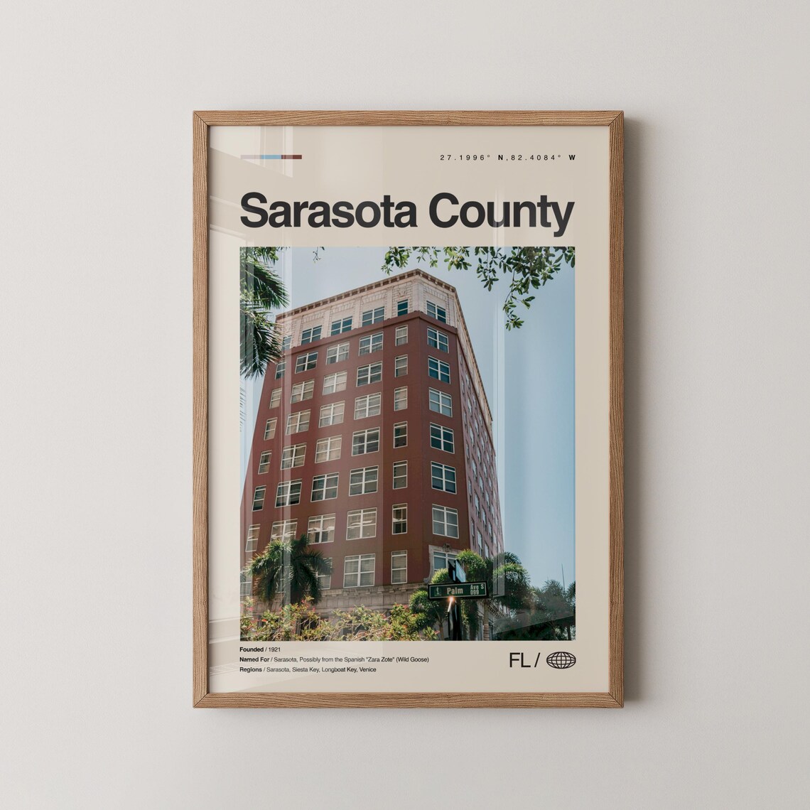 Sarasota County Florida Travel Poster Downtown Vintage Scene