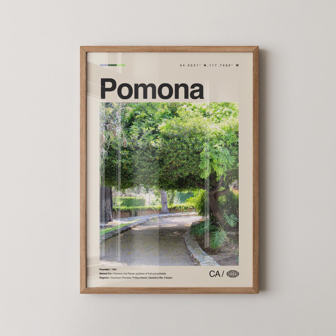 Pomona California Shady Tree Lined Path Minimalist Travel Poster