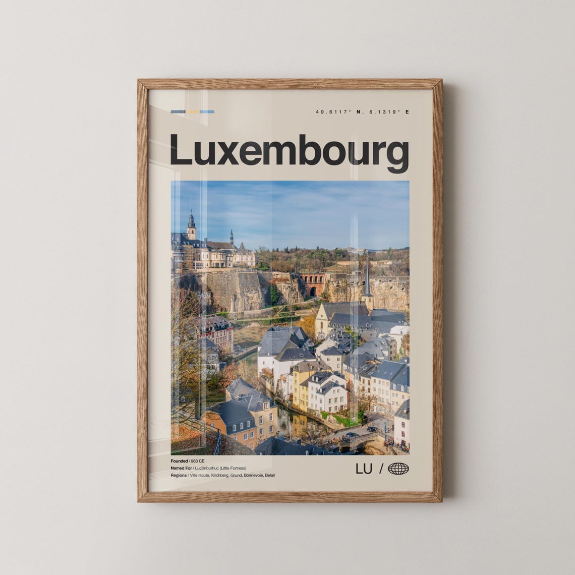 Luxembourg City Old Town Valley Skyline Panoramic Travel Poster