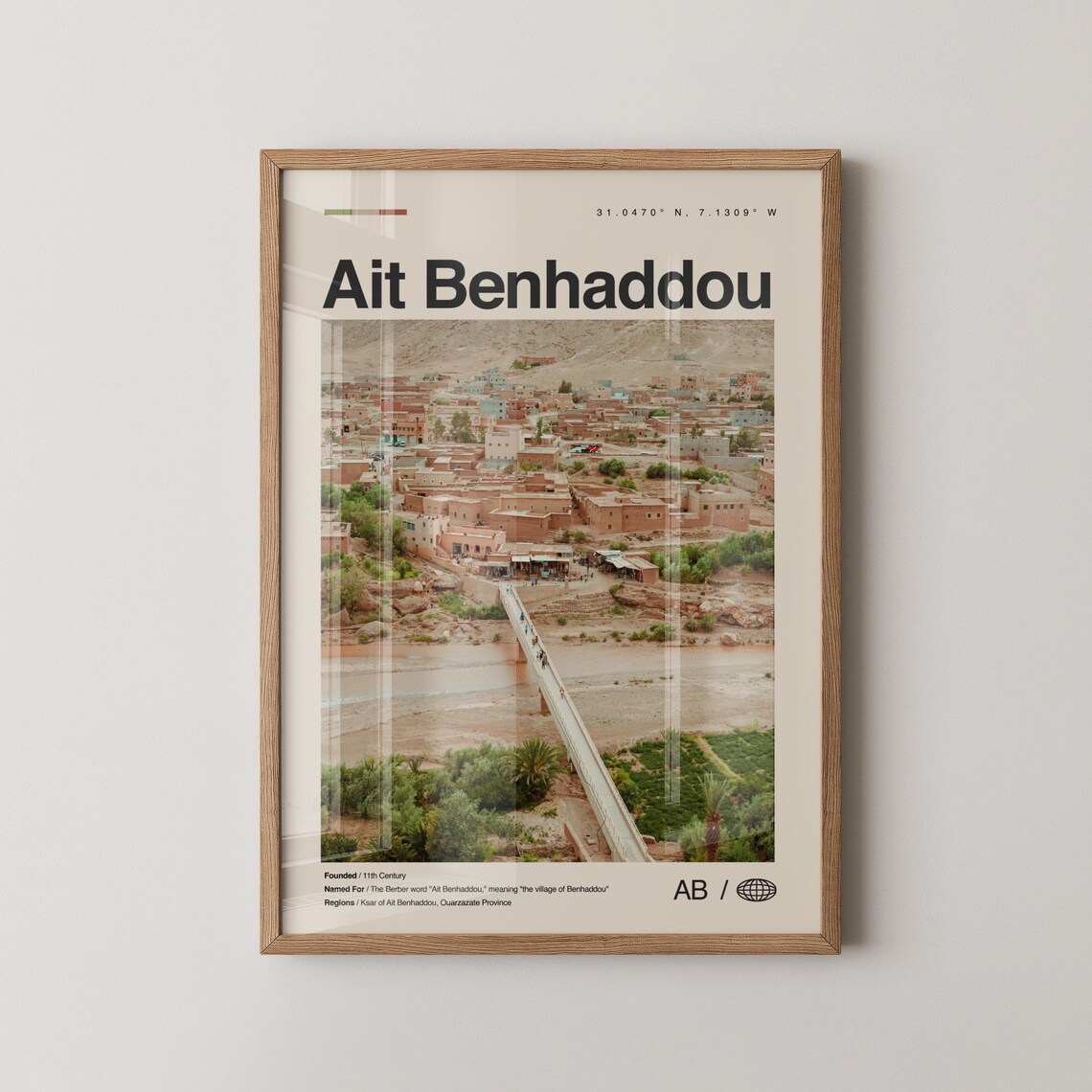 Ait Benhaddou Morocco Ancient Kasbah Minimalist Photo Travel Poster