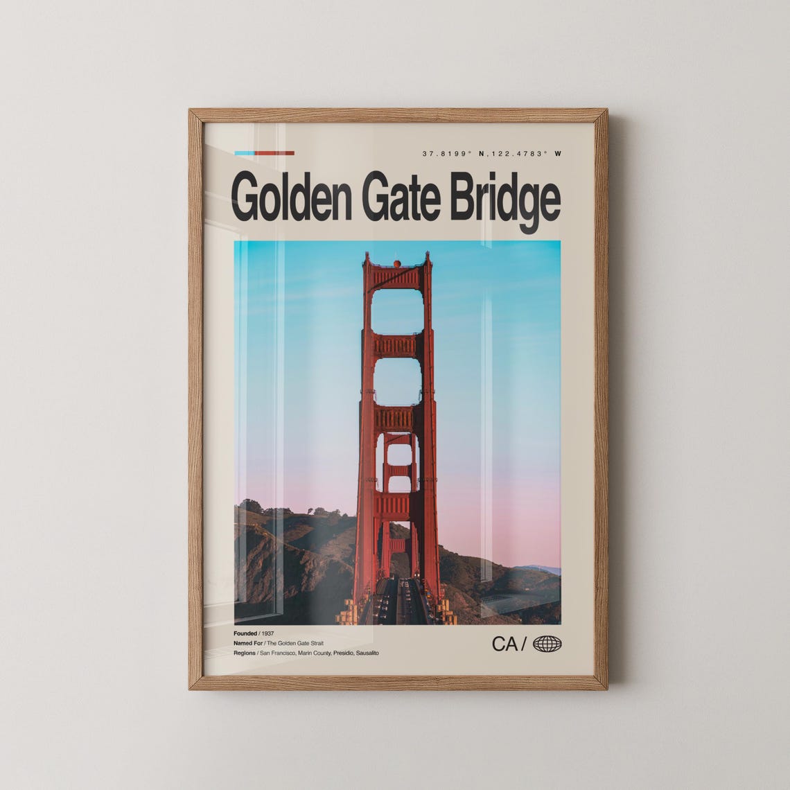 Golden Gate Bridge Tower Sunset San Francisco Landmark Travel Poster