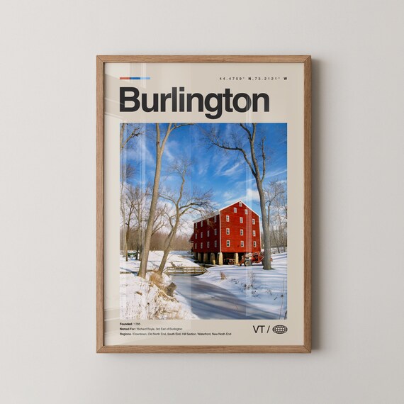 Burlington Vermont Red Mill Winter Snow Photo Scenic Travel Poster
