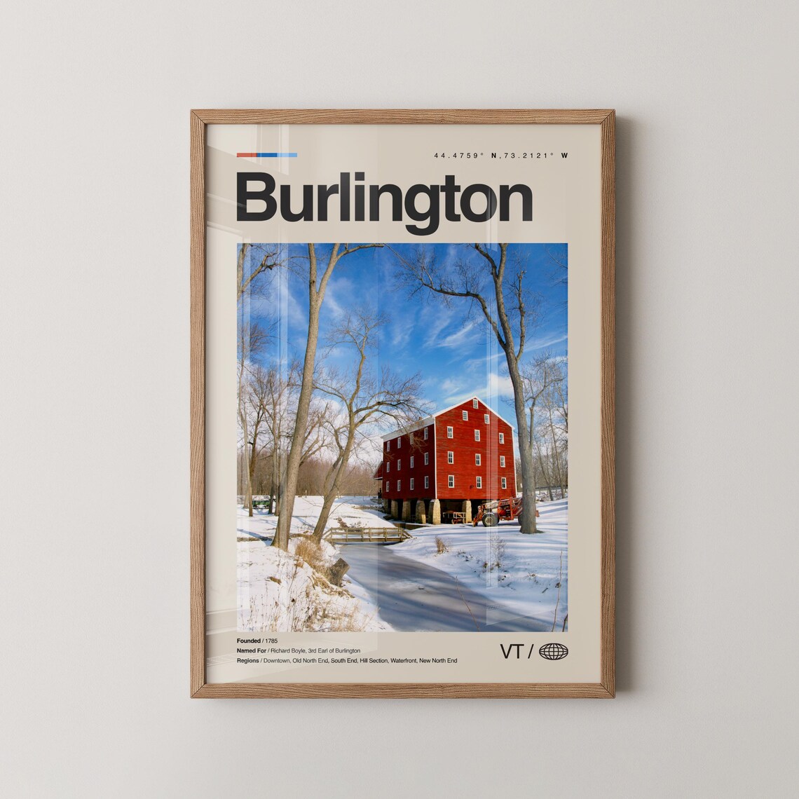 Burlington Vermont Red Mill Winter Snow Photo Scenic Travel Poster