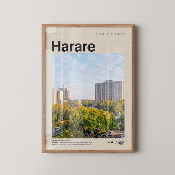 Harare Zimbabwe City Skyline Trees Minimalist Photo Travel Poster