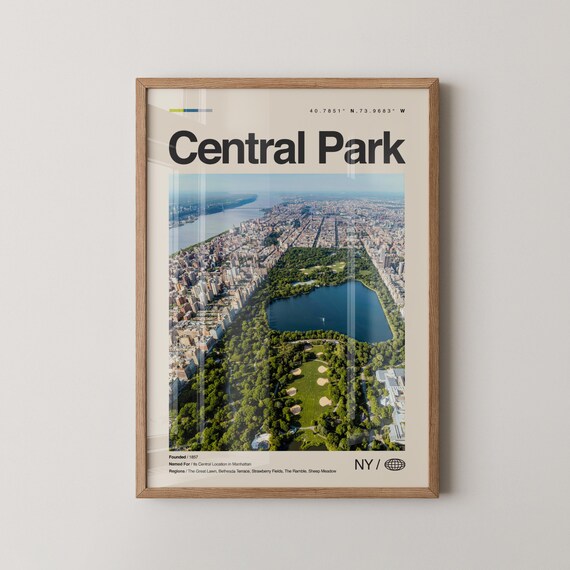 Central Park New York Aerial Reservoir Skyline Travel Poster