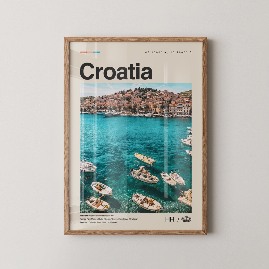 Croatia Adriatic Boats Turquoise Coast Vintage Travel Scenic Poster