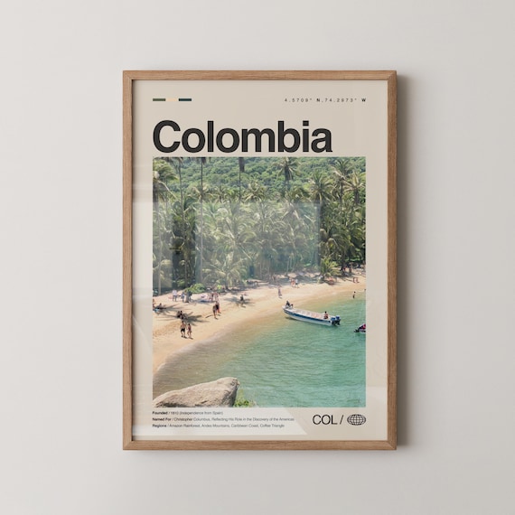 Colombia Tropical Palm Beach Paradise Minimalist Photo Travel Poster