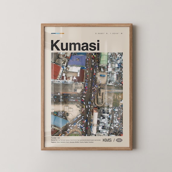 Kumasi Ghana Open Air Market Aerial Minimalist Photo Travel Poster