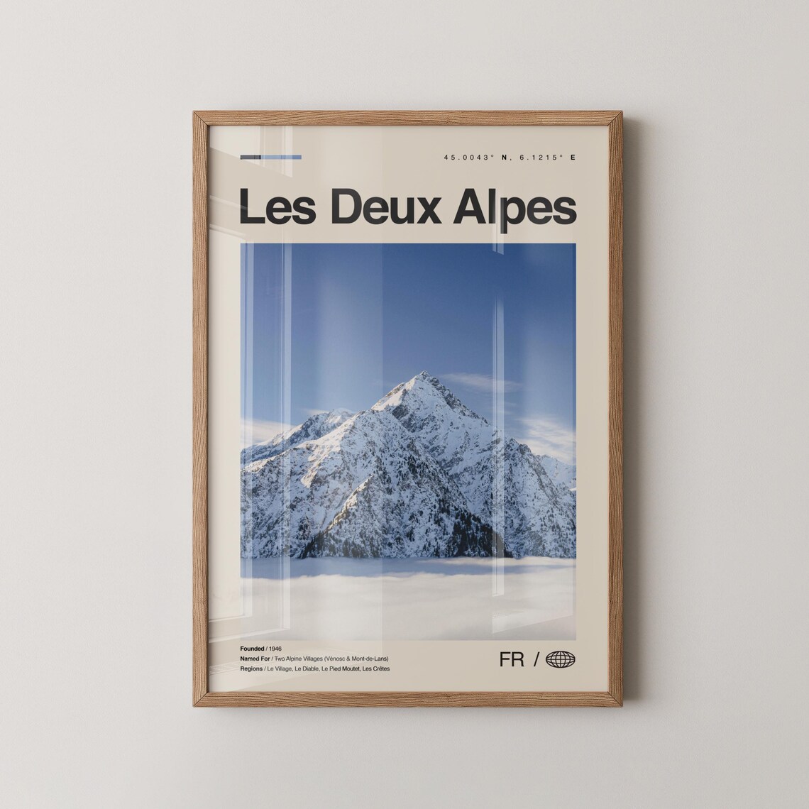 Modern Les Deux Alpes France Alpine Snowy Mountain Peak Travel Poster