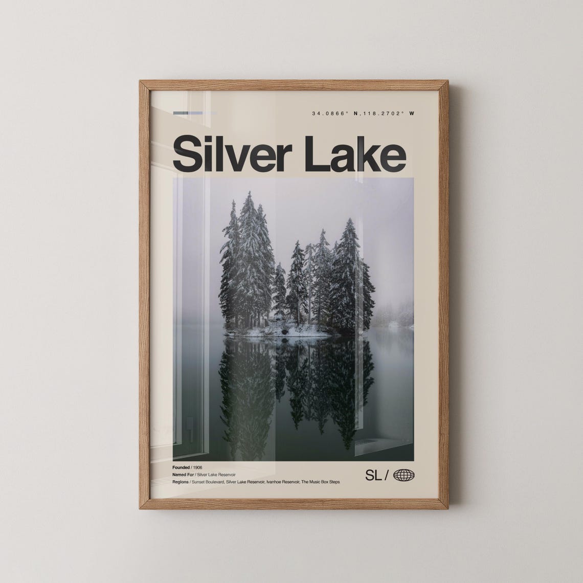 Silver Lake California Snowy Pine Island Lake Reflection Travel Poster
