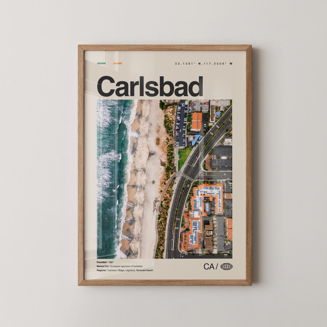Carlsbad Aerial Beach Coastline Surf Waves Top Down Travel Poster