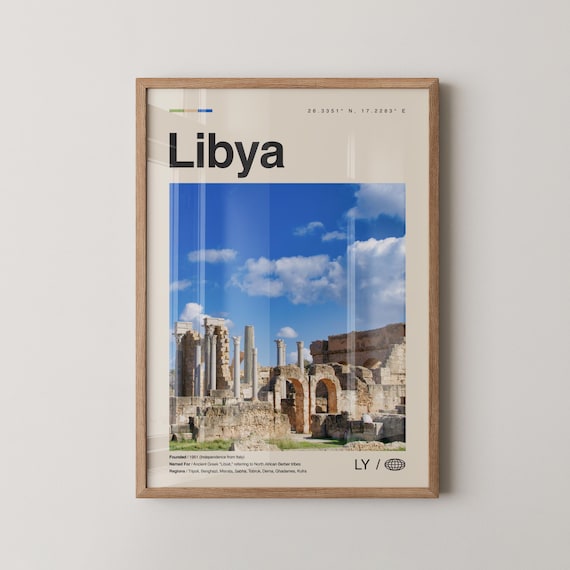 Libya Ancient Stone Ruins Columns Blue Sky Photo Travel Poster