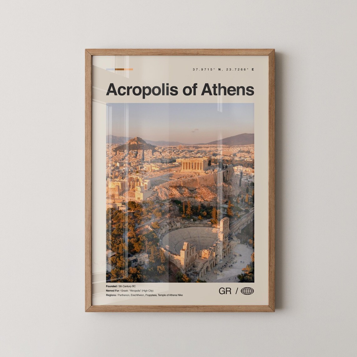 Acropolis Of Athens Parthenon Coordinates Minimalist Travel Art Poster